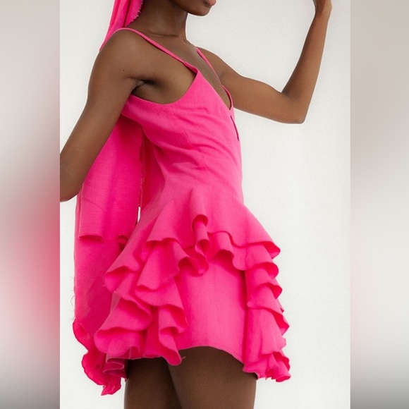 Tach hot pink linen dress BNWT - Picture 2 of 7